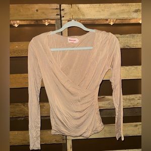 SHOW PO Tan deep V long sleeved shirt